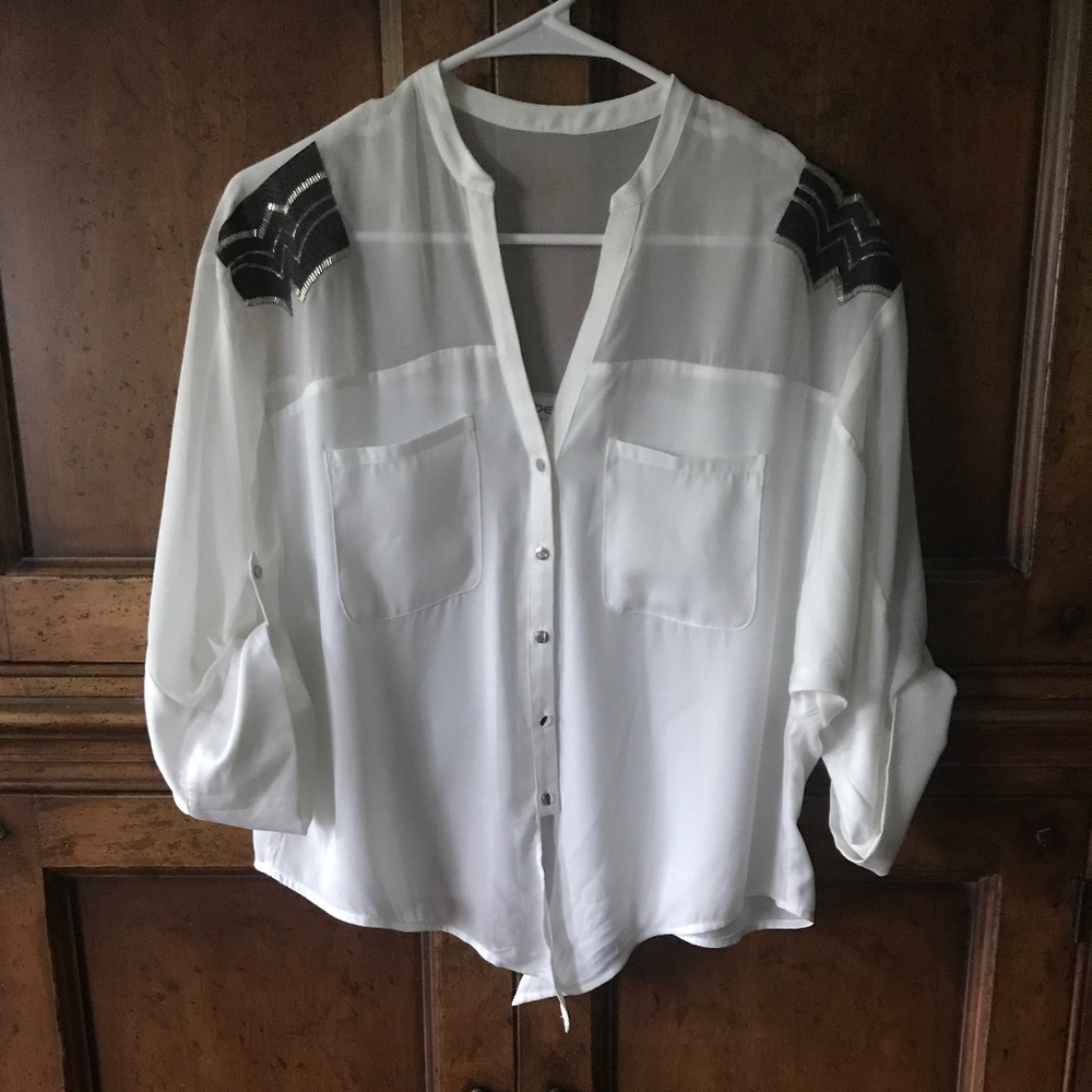 Bebe white embellished 3/4 sleeve flowy top